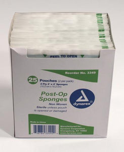 Post-Op Sponges Sterile 4  x 4   8 ply  25-2/pk