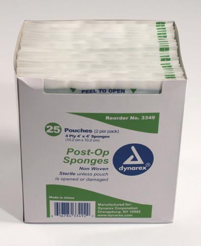 Post-Op Sponges Sterile 4  x 4   8 ply  25-2/pk