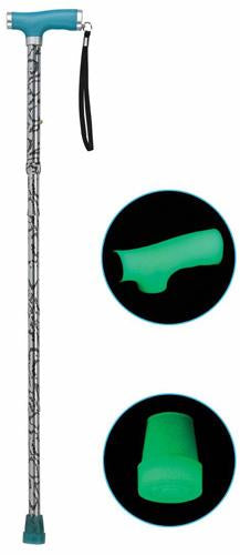 Folding Alum Cane w/ Glow Grip Handle & Tip  Silver Mist