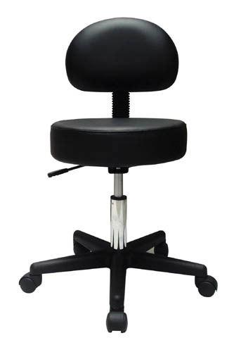 Pneumatic Doctors Stool Black W/Back Rest W/O Foot Ring