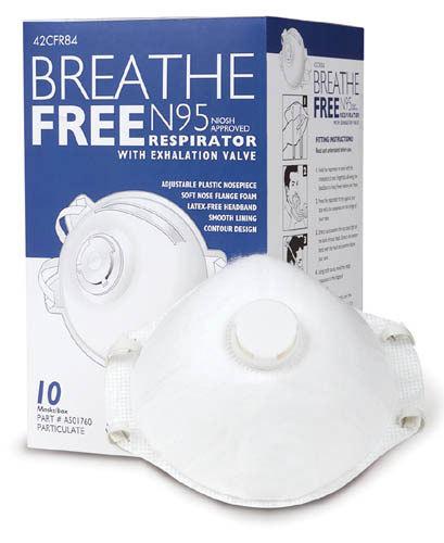 N95 Respirator Mask w/Valve Breathe-Free  Bx/10