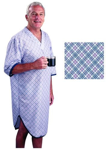 Sleep Shirt Patient Gown-Men Large-Extra Large  Blue Plaid